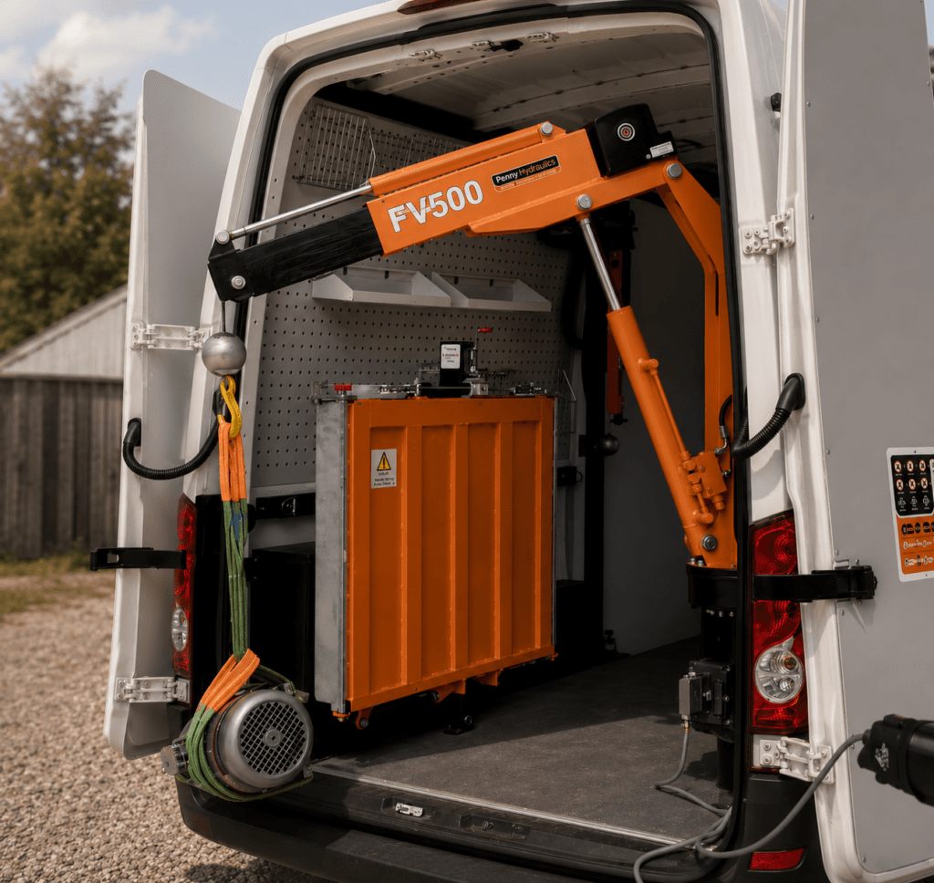 Pro Cargo cranes and material handling equipment image showing Penny Hydraulics vehicle-mounted lifting equipment for mobile service workflow.