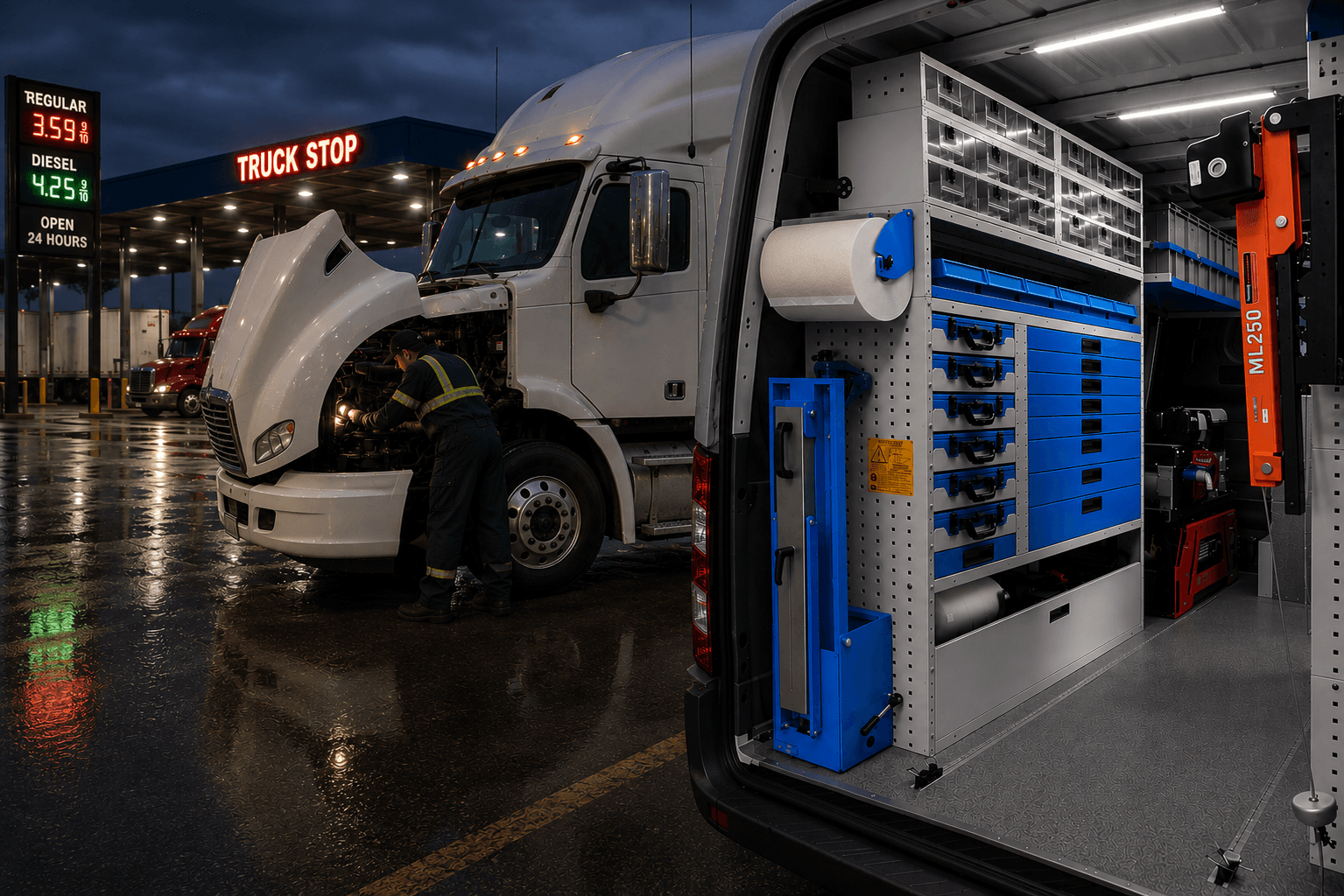 Pro Cargo mobile service vehicle equipment solution for commercial van storage, field repair, fleet maintenance, lubrication systems, and workflow-focused service operations.
