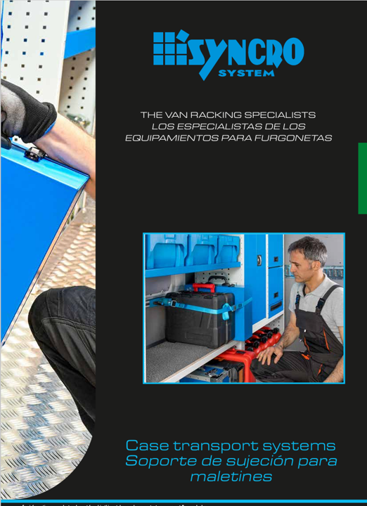 Syncro System case transport systems catalog for van case holders, case supports, tool case transport, and organized commercial van interiors.
