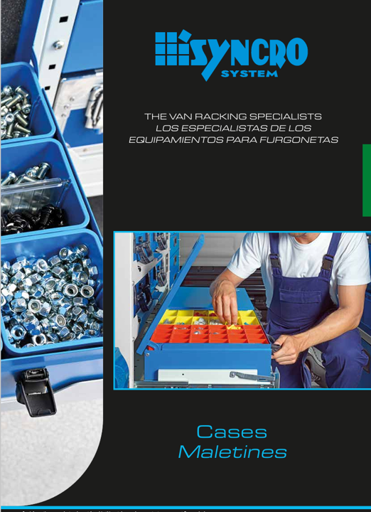 Syncro System cases catalog for van storage cases, tool cases, parts organizers, and modular storage solutions.