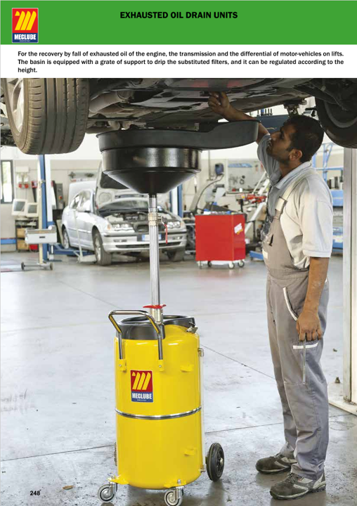 MecLube exhausted oil drain unit catalog cover for waste oil recovery and shop maintenance applications