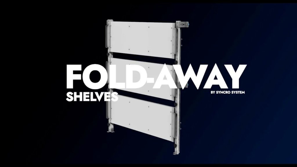 Syncro System fold-away shelves video cover showing folding shelves for commercial van storage systems.