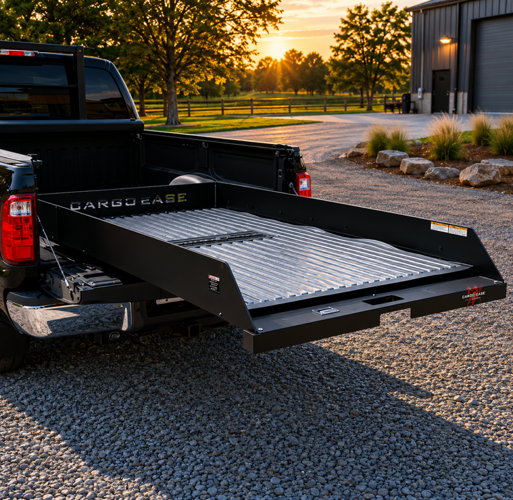 Cargo Ease Full Extension Series truck slide with 1000lbs, 1500lbs, and 2000lbs capacity options for pickup truck cargo access
