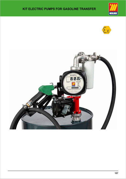 MecLube gasoline transfer pump catalog cover for electric pump kits and professional fuel handling applications