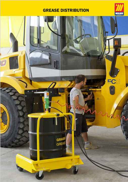 MecLube grease distribution catalog cover for grease pumps and heavy equipment maintenance applications