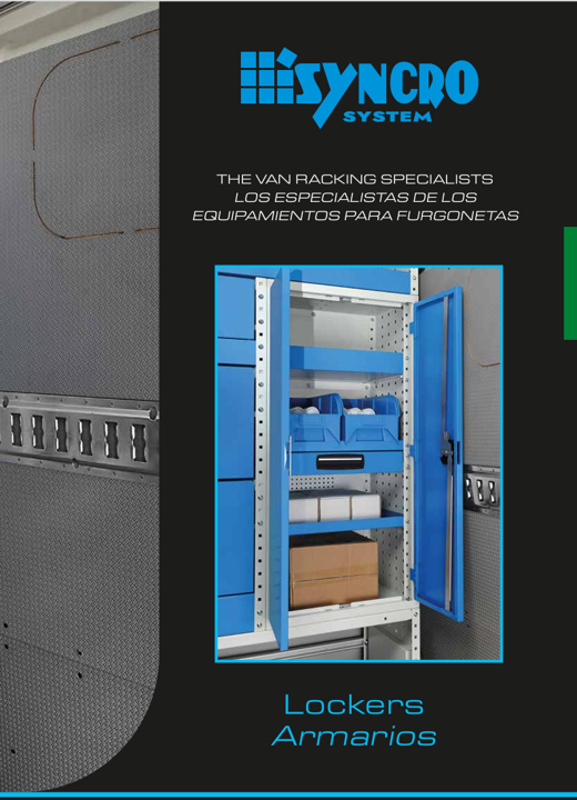 Syncro System lockers catalog for van storage lockers, enclosed cabinets, secure storage, and organized commercial van interiors.