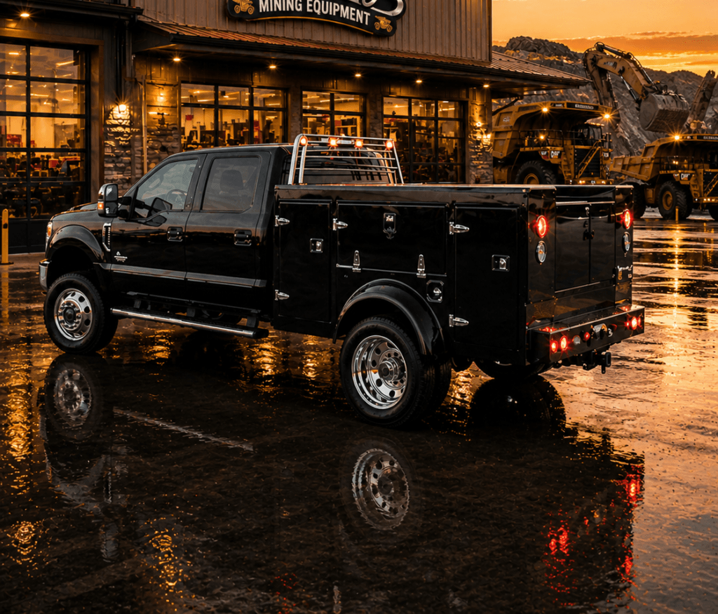 Pro Cargo service bodies and field repair systems image showing a work truck service body for mining, heavy equipment, field repair, and workflow-focused service operations.