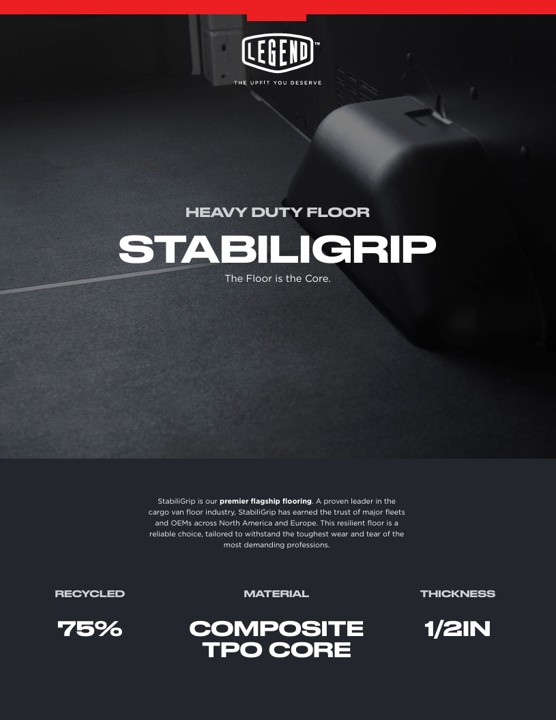 Legend Fleets StabiliGrip you can invest in a floor designed to help prevent slips and falls, chemical and moisture resistant, and will outlive the life of your van
