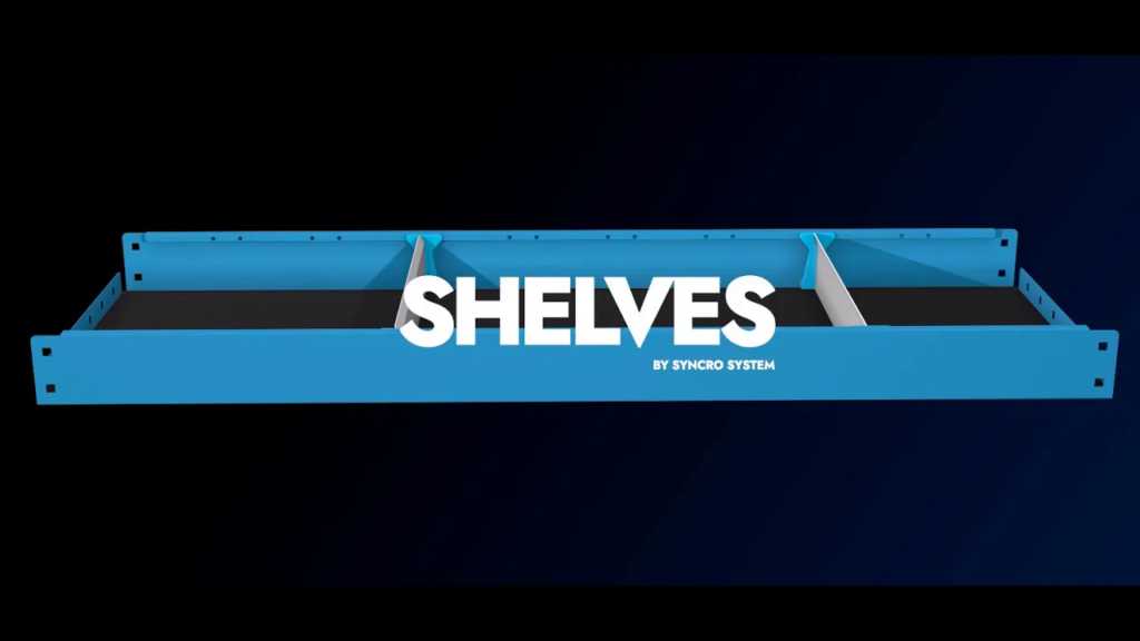 Syncro System shelves video cover showing a blue van shelving tray with dividers for commercial van storage systems.