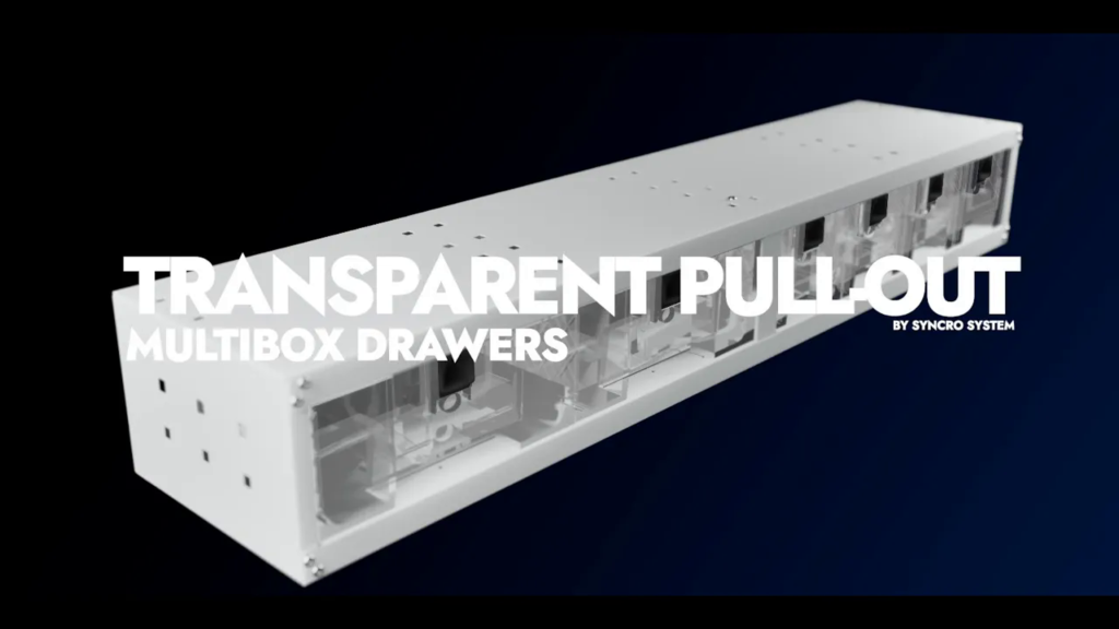 Syncro System transparent pull-out multibox drawers video cover showing clear drawer containers for van storage organization.