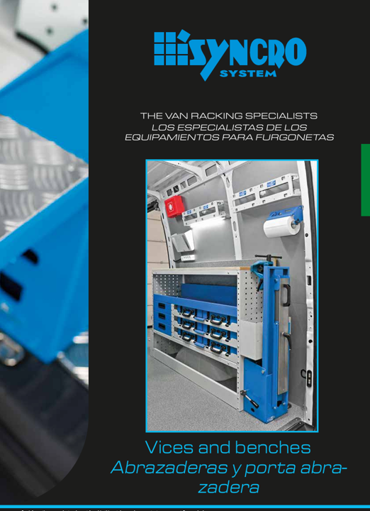 Syncro System vices and benches catalog for van-mounted vises, workbenches, tool supports, and mobile workspace solutions.