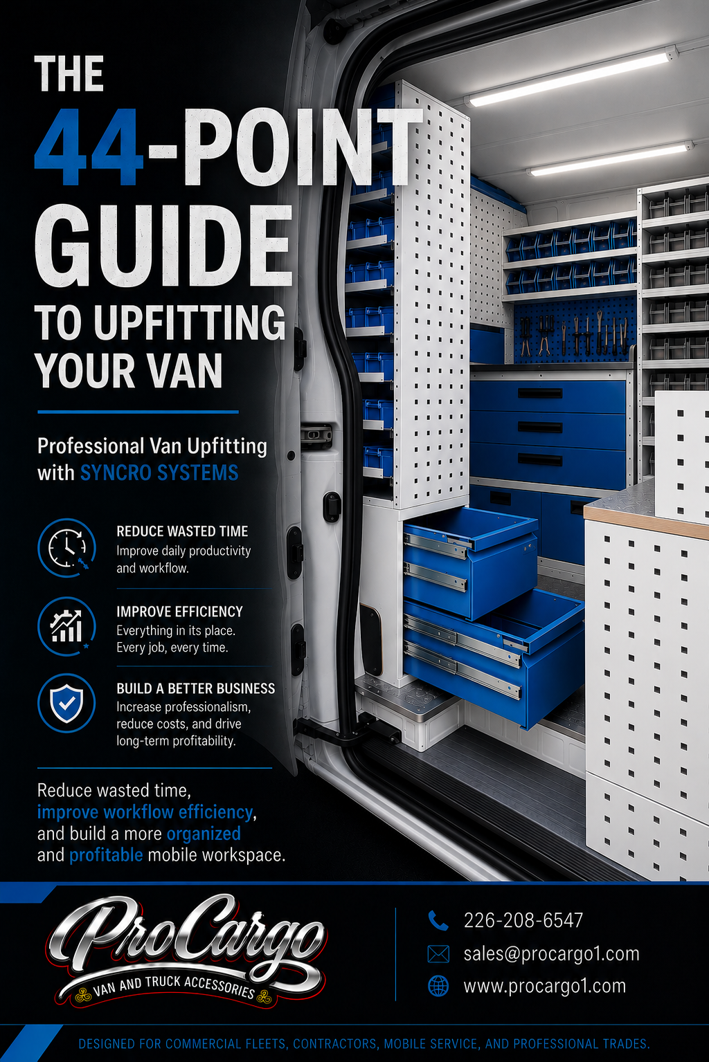 Syncro System 44 Point Guide cover for choosing high-quality van storage equipment, layouts, accessories, and upfit solutions.