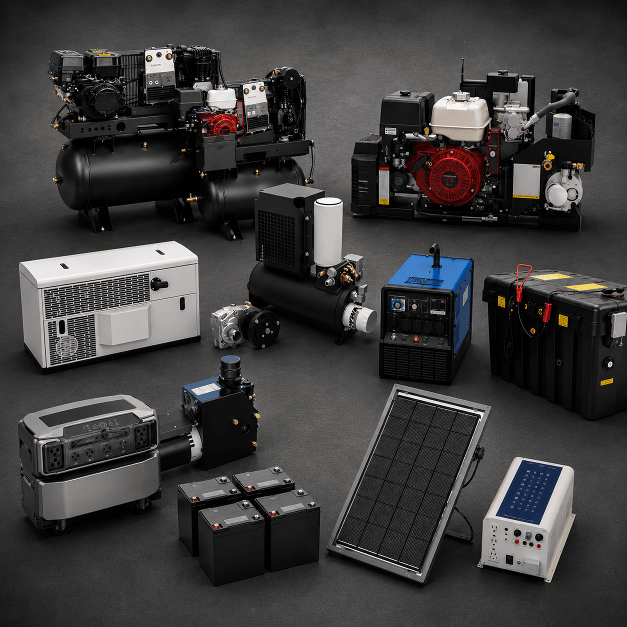 Pro Cargo mobile power and operational support systems image showing compressors, generators, battery power, welding support, solar charging, and field-service equipment.