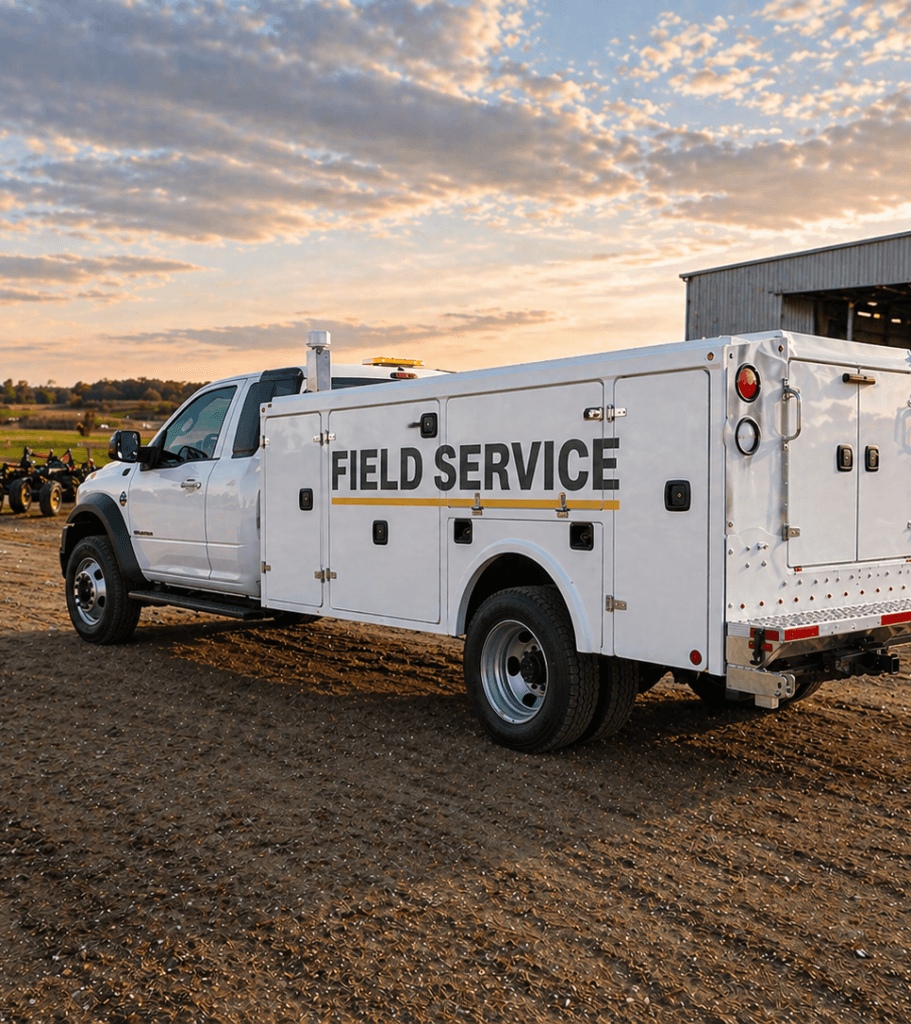 Field service truck with service body for mobile service and equipment support applications